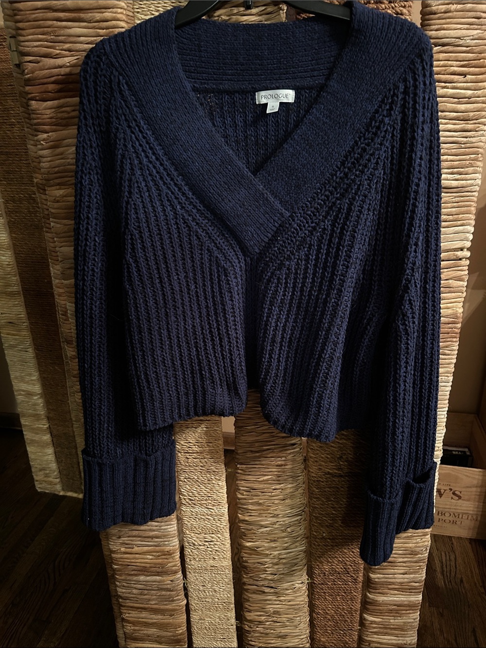 Prologue Navy Ribbed V-Neck Cropped Sweater